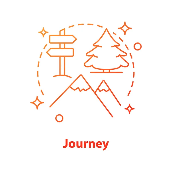 Hiking concept icon. Journey. Mountain resort. Outdoor recreation idea thin line illustration. Vector isolated outline drawing