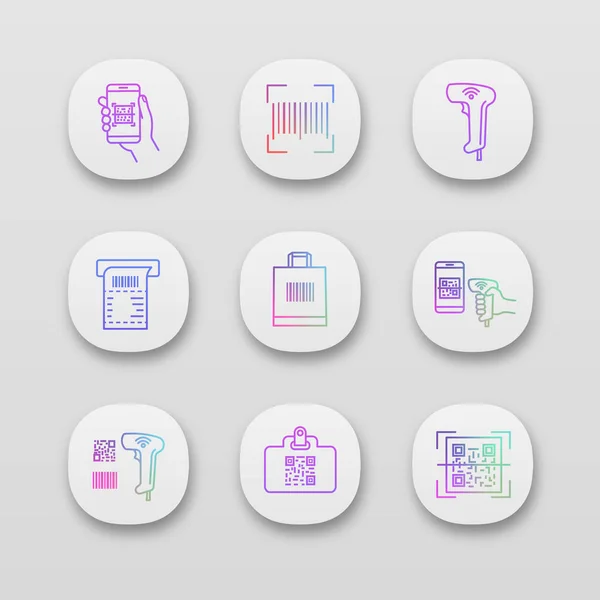 Conjunto Iconos Aplicación Códigos Barras Smartphone Aplicación Escaneo Código Barras — Archivo Imágenes Vectoriales