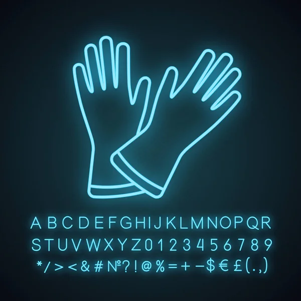 Rękawice Gospodarcze Neon Light Ikona Lateksowe Rękawice Medyczne Świecące Znak — Wektor stockowy