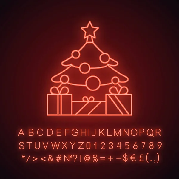 Tree Star Ajándékok Fénye Ikon Díszített Karácsonyfa Mutatja Izzó Jele — Stock Vector