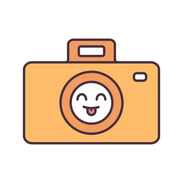 Lächelnd Fotokamera Farb Symbol Einfaches Fotografieren Glückliche Fotokamera Emoji Emoticon — Stockvektor