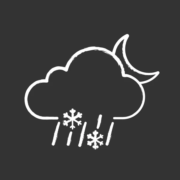 Noční Déšť Křídou Ikona Mokrý Sníh Smíšené Sníh Déšť Cloud — Stockový vektor