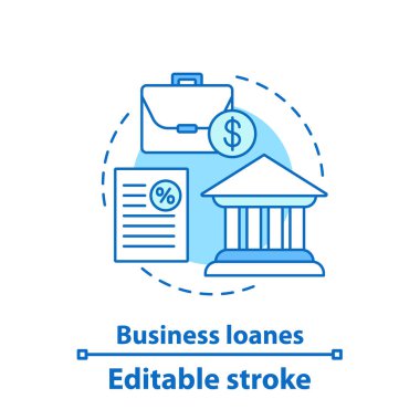 İş loanes kavramı simge. Bankacılık fikir ince hat illüstrasyon. Yatırım. Mali yönetim. İzole anahat çizim vektör. Düzenlenebilir kontur