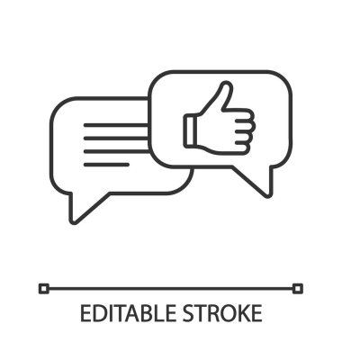 Olumlu müşteri geribildirim doğrusal simgesi. Mükemmel bir daha gözden geçirme. İnce hat illüstrasyon. Sohbet. Her zamanki gibi. Çevrimiçi iletişim. Kontur sembolü. İzole anahat çizim vektör. Düzenlenebilir kontur