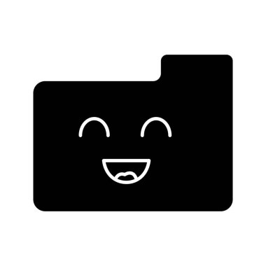 Gülümseyen klasör glif simgesi. Veri depolama. Kolay dosya yöneticisi. Mutlu klasörü, veri arşivleme. Siluet simge. Negatif alan. İzole vektör çizim