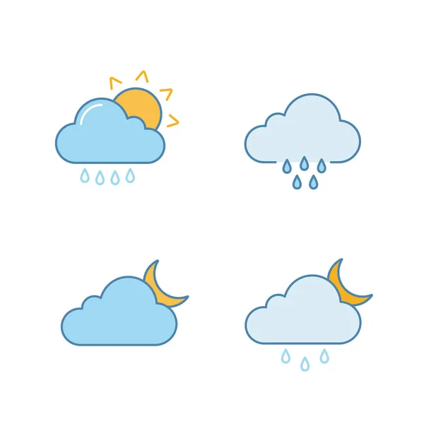 Previsioni Meteo Set Icone Colori Pioggia Con Sole Tempo Piovoso — Vettoriale Stock