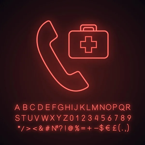 Doctor Appointment Neon Light Icon Call Ambulance Emergency Call Handset — Stock Vector