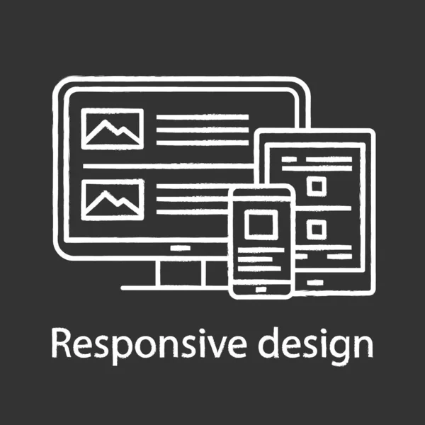 Responzivní Web Design Křídou Ikona Web Design Výstavba Lokalit Pro — Stockový vektor