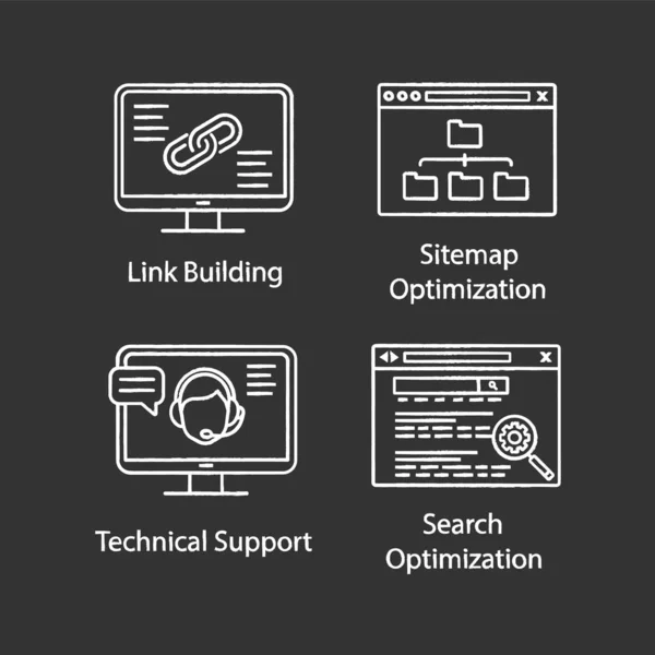 Seo Chalk Icons Set Link Building Sitemap Optimization Technical Support — Stock Vector