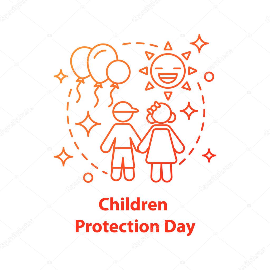 Childrens protection day concept icon. Childhood idea thin line illustration. Kindergarten. Brother and sister. Vector isolated outline drawing