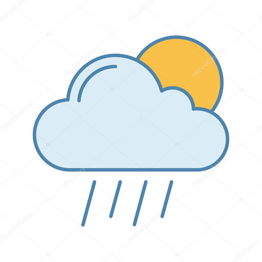 Scattered shower color icon. Rainy and sunny weather. Cloud, sun and rain. Downpour, cloudburst. Weather forecast. Isolated vector illustration