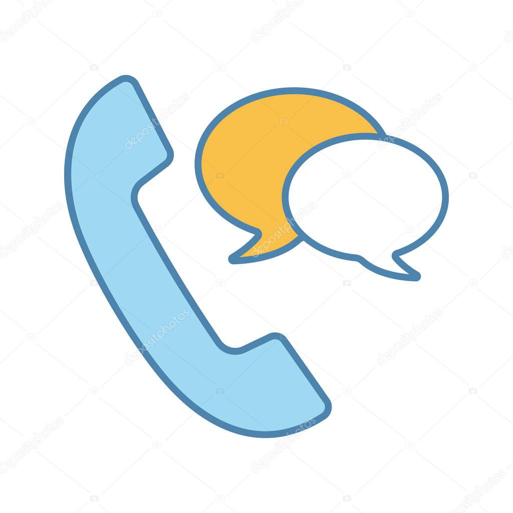 Phone talk color icon. Landline phone communication. Customer service. Infocenter. Handset with speech bubbles. Isolated vector illustration