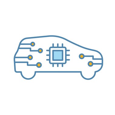 AI araba yan görünüm renk simgesi. İçinde çip ile özerk araba. Acımak auto. Zeki auto. Kendini işlemci ile otomobil sürüş. Sürücüsüz araç. İzole vektör çizim