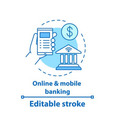 Internet bankacılığı kavramı simge. Para hareket fikir ince hat illüstrasyon. Online ödeme. Dijital Cüzdan. İzole anahat çizim vektör. Düzenlenebilir kontur