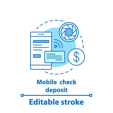 Cep mevduat kavramı simgesini denetleyin. Online app fikir ince hat illüstrasyon bankacılık. Finans Yönetimi. Ödeme sistemi bildirimi. İzole anahat çizim vektör. Düzenlenebilir kontur
