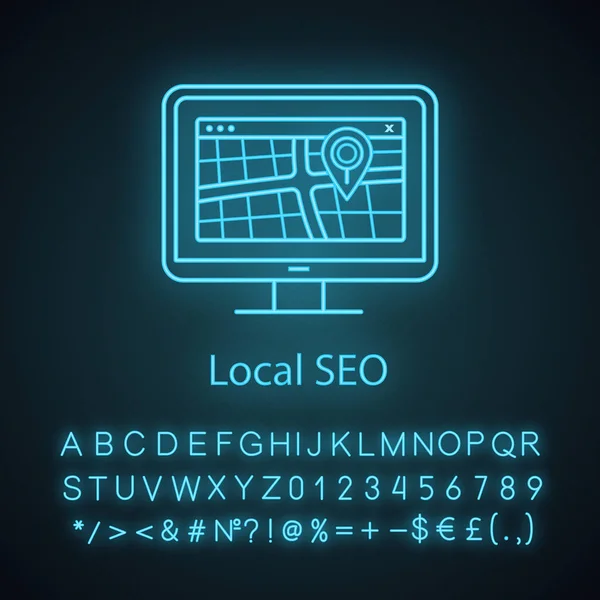 Lokalnych Seo Neon Light Ikona Geolokalizacja Kierowania Map Cyfrowych Nawigacja — Wektor stockowy