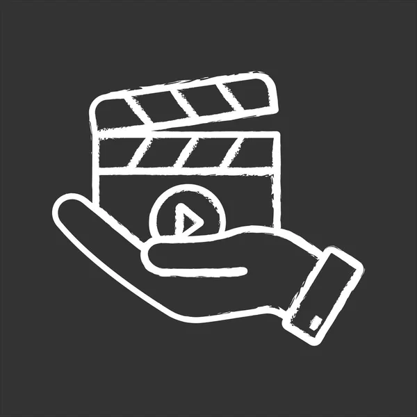 Icône Craie Sortie Film Production Vidéo Cinématographie Clapet Main Réalisateur — Image vectorielle
