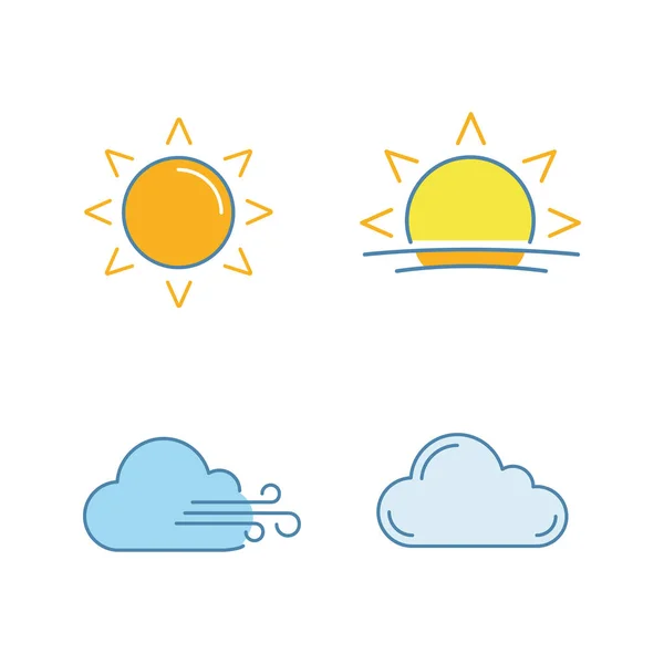 天气预测颜色图标设置 多云和刮风天气 孤立向量插图 — 图库矢量图片