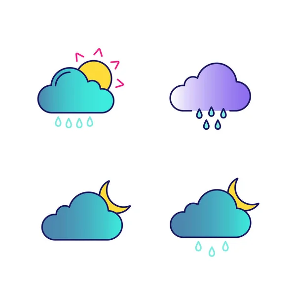 Previsioni Meteo Set Icone Colori Pioggia Con Sole Tempo Piovoso — Vettoriale Stock