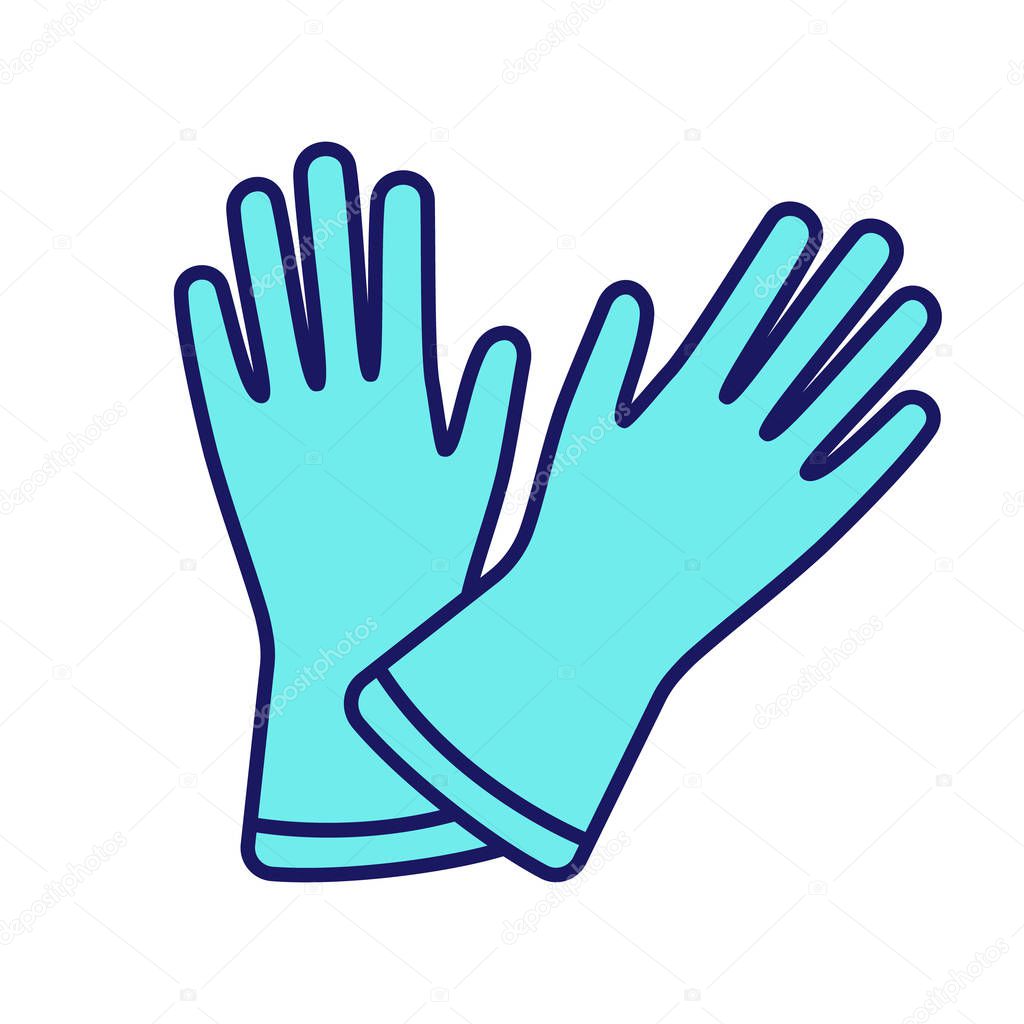 Household gloves color icon. Medical latex gloves. Isolated vector illustration