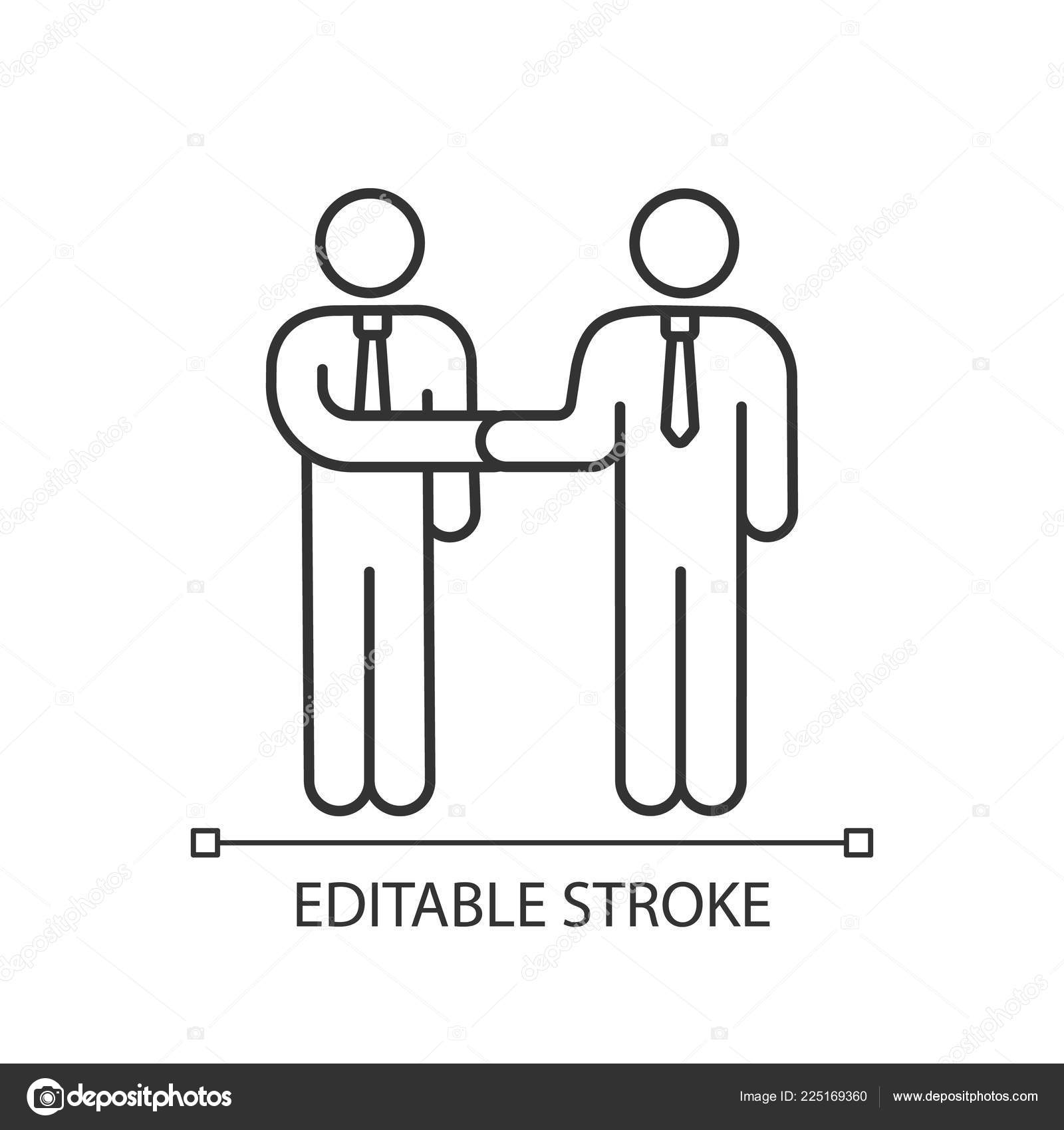 Handshake gesture linear icon. Thin line illustration. Shaking