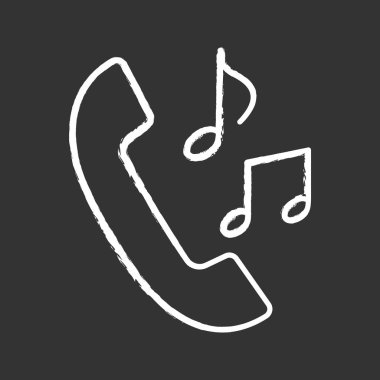 Zil sesleri tebeşir simgesini arayın. Gelen çağrı melodi. Yakışıklı müzik notaları ile. İzole vektör kara tahta çizim