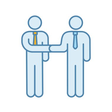 Renk simgesi güven. İş anlaşması. Ortaklar. Ortaklık. İşadamları el sıkışma. Anlaşma. İş teklifi. İzole vektör çizim