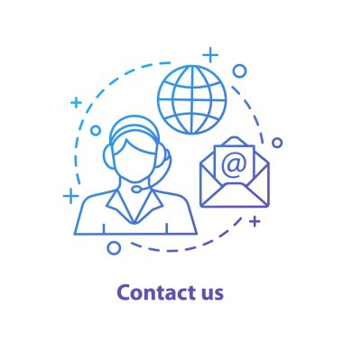 Kavramı simge olarak bize ulaşın. Bilgi merkezi. Yardım hattı yardım masası. Merkezi fikir ince hat illüstrasyon ara. Müşteri Hizmetleri. Çizim vektör izole anahat