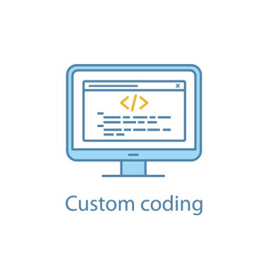 Özel kodlama renk simge. Programlama. Web sitesi geliştirme. Web sitesi optimizasyonu. Noktadan noktaya entegrasyon. İzole vektör çizim