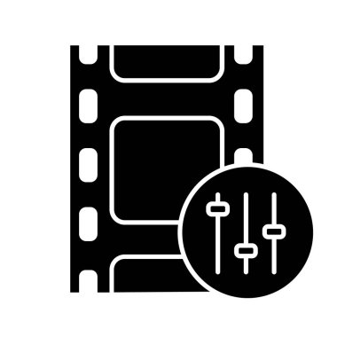 Ses karıştırıcı glif simgesi. Ses ekolayzer. Konsol karıştırma. Seslendirme. Film yapım. Birleştirme ses. Siluet simge. Negatif alan. İzole vektör çizim