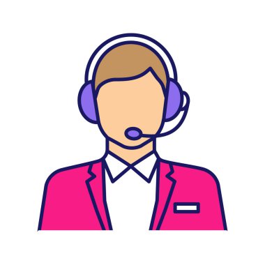 Müşteri destek renk simgesi. Çağrı merkezi operatörü. Müşteri Hizmetleri. Yardım hattı. Web sitesi yöneticisi. İzole vektör çizim