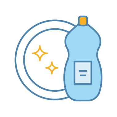 Bulaşık yıkama sıvı renkli simge. Dishwash deterjan. Temizlik kimyasalları. İzole vektör çizim