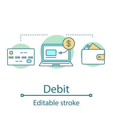 Banka kavramı simge. Kredi kartı. Dijital Cüzdan fikir ince hat illüstrasyon. Internet bankacılığı. E-ödeme. Ödeme sistemi. İzole anahat çizim vektör. Düzenlenebilir kontur