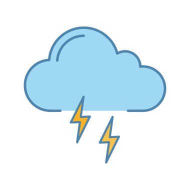 Fırtına renk simgesi. Gök gürültüsü fırtına. Şimşek fırtınası. Fırtınalı. Hava tahmini. İzole vektör çizim