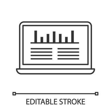 Sosyal medya analitik doğrusal simgesi. Web Trafik Analizi. İnce hat illüstrasyon. Site derecelendirmesi. SMM, Seo istatistikleri. Analytics pazarlama. Kontur vektör izole anahat çizim. Düzenlenebilir kontur