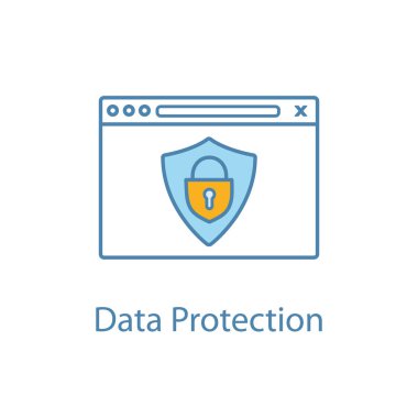 Veri koruma renk simgesi. Güvenli internet bağlantısı. Internet, siber güvenlik. Veri şifreleme. Asma kilit ve kalkan ile örümcek ağı kaş. Güvenli web hosting. İzole vektör çizim