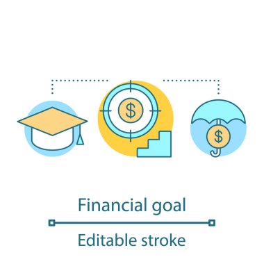 Mali hedef kavramı simge. Zenginlik ve başarı fikir ince hat illüstrasyon. Finans ve sigorta. Malzeme iyi olmak. İzole anahat çizim vektör. Düzenlenebilir kontur