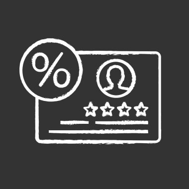 Müşteri sadakat programı tebeşir simgesi. İyi ve mükemmel değerlendirmeleri yüzdesi. Müşteriler geribildirim çözümlemesi. Müşteriler cazibe ve Kalıcılık hizmet. İzole vektör kara tahta çizim