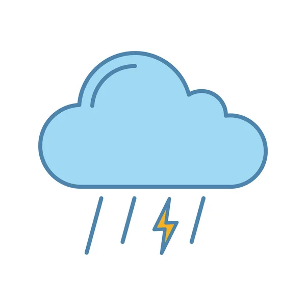 Icona Colore Temporale Docce Fragorose Tempestosa Pioggia Fulmini Tempo Piovoso — Vettoriale Stock