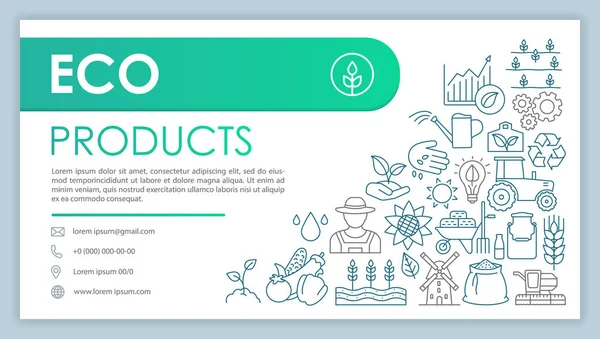 Eco Productos Publicidad Web Banner Vector Plantilla Agricultura Ecológica Página — Archivo Imágenes Vectoriales