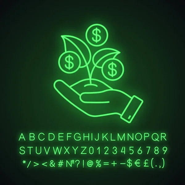 Osiva Peníze Neonové Světlo Ikona Seed Financování Kapitálu Rozvoj Podnikání — Stockový vektor
