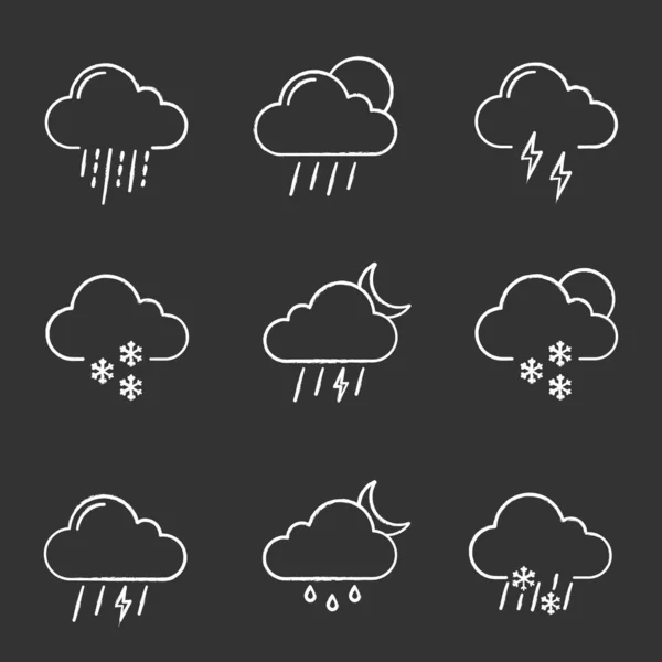 Wettervorhersage Kreide Symbole Gesetzt Gewitter Nieselregen Schneeregen Starkregen Vereinzelte Schauer — Stockvektor