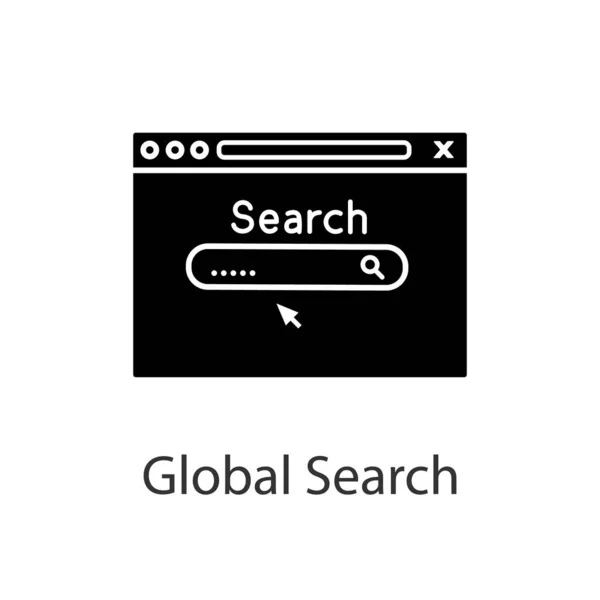 Web Search Engine Glyph Ícone Sistema Busca Global Página Navegador — Vetor de Stock
