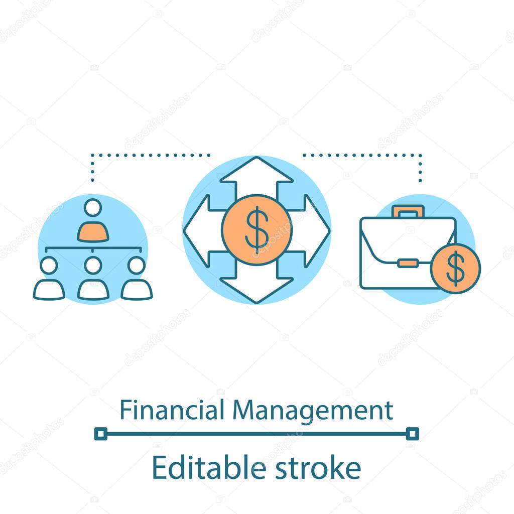Financial management concept icon. Refund idea thin line illustration. Business expansion and development. Investment. Vector isolated outline drawing. Editable stroke