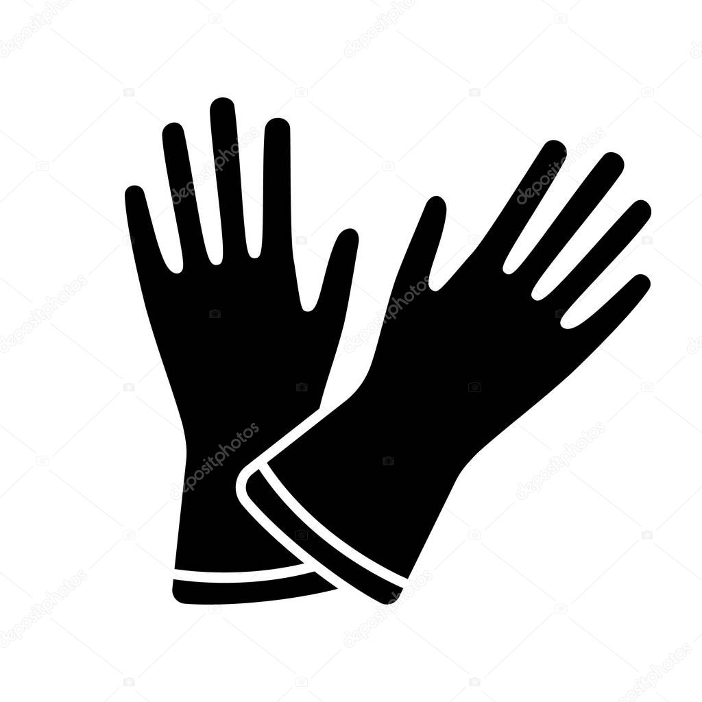 Household gloves glyph icon. Silhouette symbol. Medical latex gloves. Negative space. Vector isolated illustration