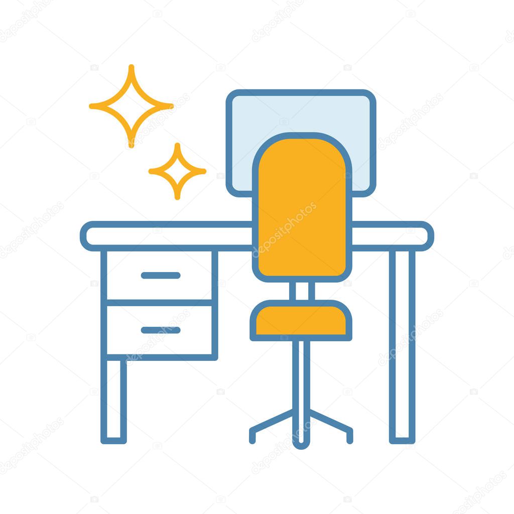 Cleaning table desk color icon. Keeping workplace clean. Tidy home or office desk. Isolated vector illustration