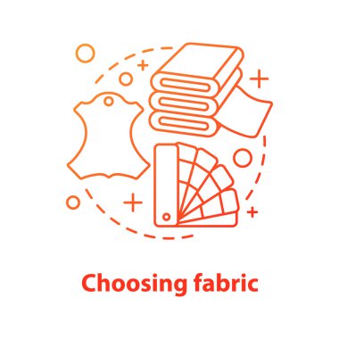 Choosing fabric concept icon. Dressmaking idea thin line illustration. Tailoring. Fabric and leather samples, color swatches. Vector isolated outline drawing clipart
