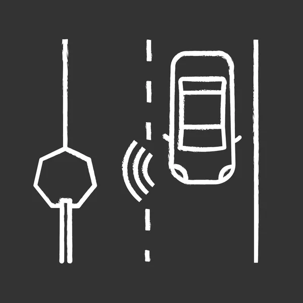 Αυτόνομο Αυτοκίνητο Ανάγνωση Οδικών Σημάδι Κιμωλία Εικονίδιο Driverless Αυτοκίνητο Ανιχνεύει — Διανυσματικό Αρχείο