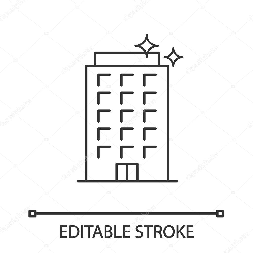 Office cleaning linear icon. Thin line illustration. Apartment cleaning service. Contour symbol. Vector isolated outline drawing. Editable stroke