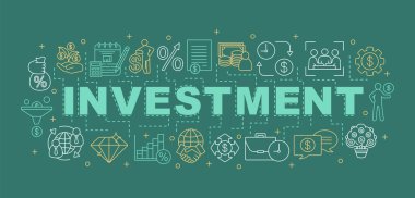 Yatırım kelime kavramları afiş. ROI. Tanıtım, Web sitesi. Risk sermayesi. Finansman ve finansman. tipografi fikir ile doğrusal kutsal kişilerin resmi yazı. Vektör anahat çizim